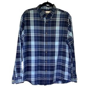OLD NAVY Classic Fit Everyday Shirt Men's L Blue Plaid long sleeve button down